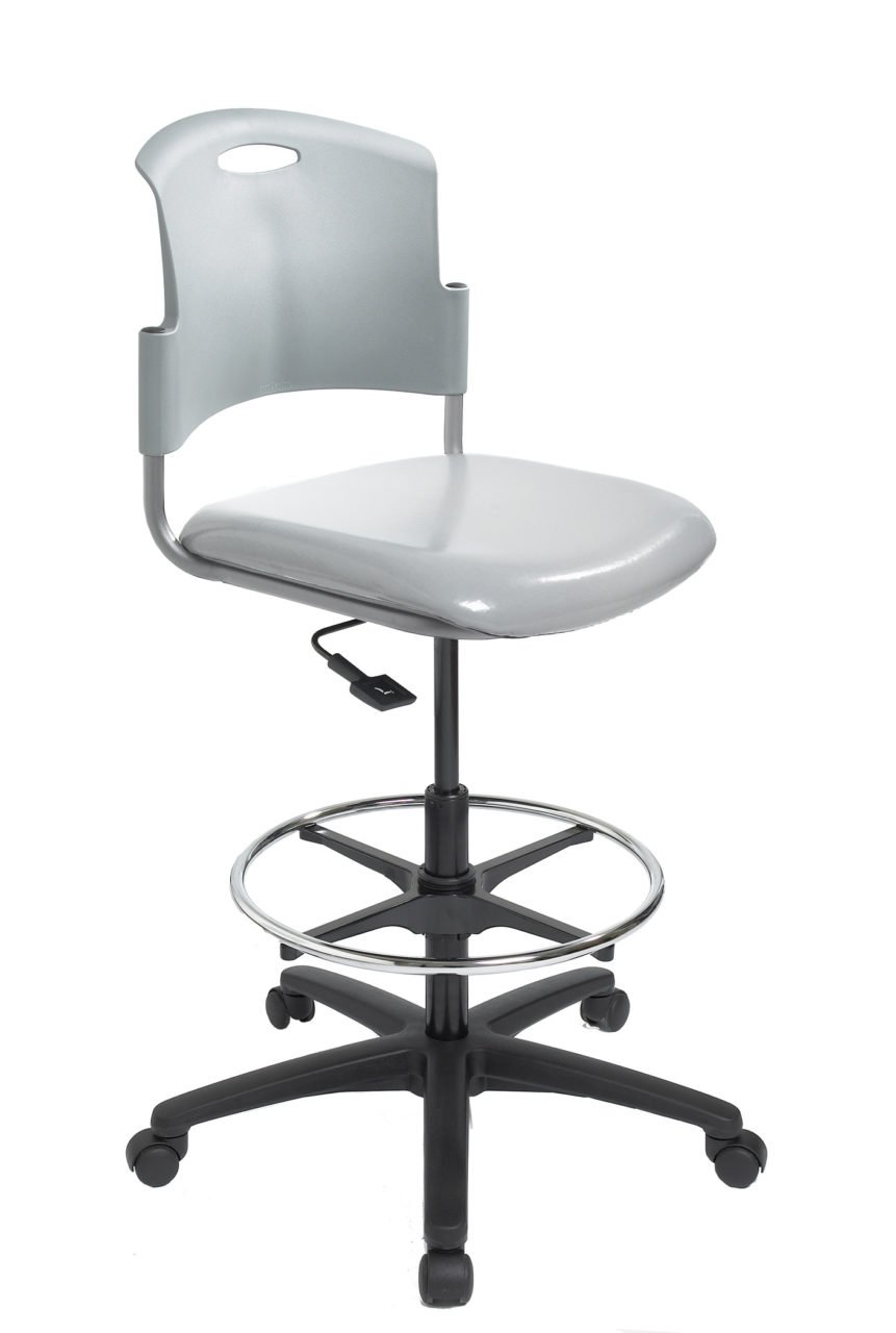 ecoCentric Student chair from ergoCentric. Black Plastic. Equipped with Seat Height Mechanism, Black Base, and Casters.