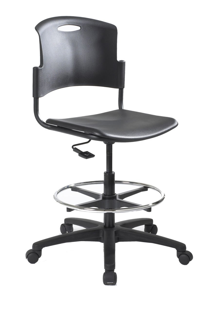 ecoCentric Student chair from ergoCentric. Black Plastic. Equipped with Seat Height Mechanism, Black Base, and Casters.