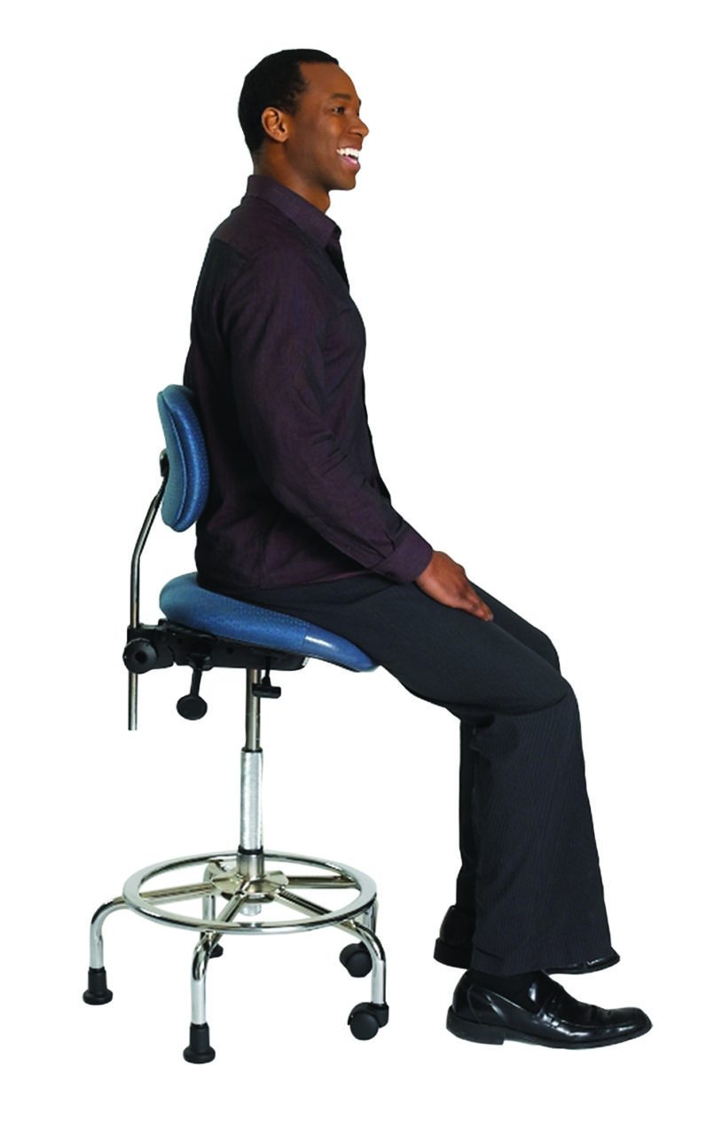 3 in 1 Sit Stand from ergoCentric. Equipped with Tube Mechanism, Chrome Base, Black Seat with No Slip Strip, 2 Casters and 3 Glides
