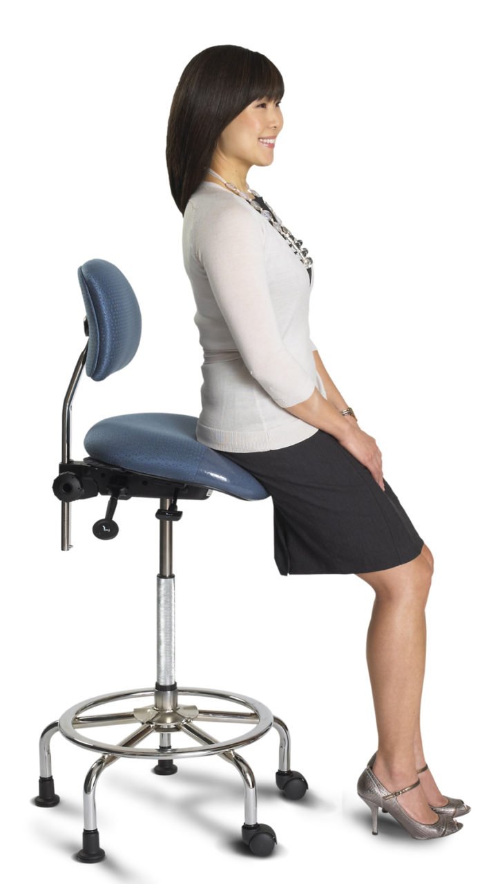 3 in 1 Sit Stand from ergoCentric. Equipped with Tube Mechanism, Chrome Base, Black Seat with No Slip Strip, 2 Casters and 3 Glides